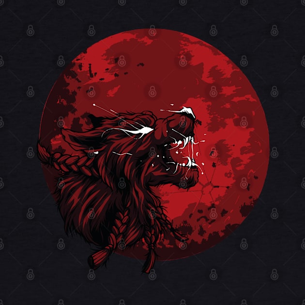 Wolf With Giant Blood Moon by mutarek